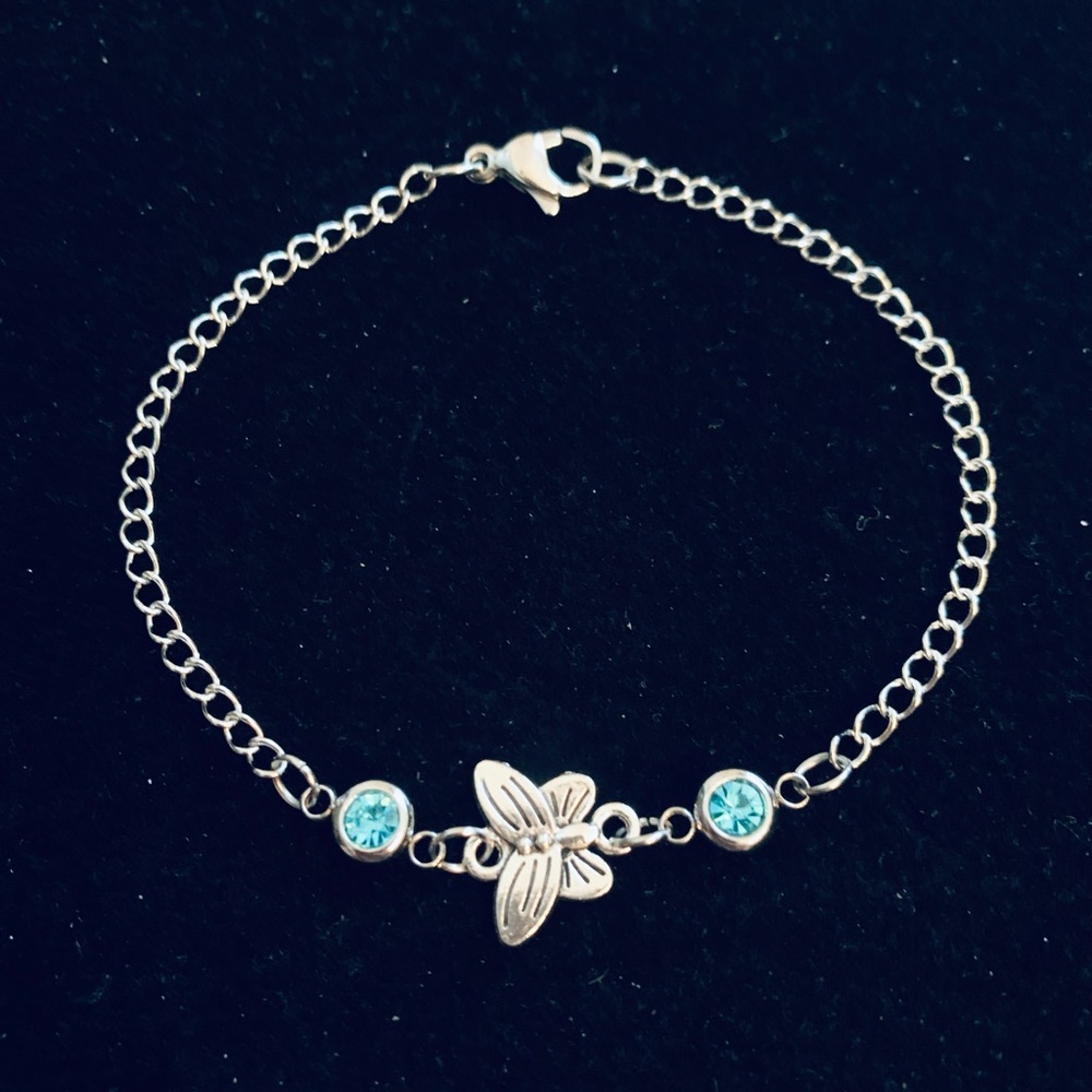 Girls Butterfly chain bracelet with birthstone charms